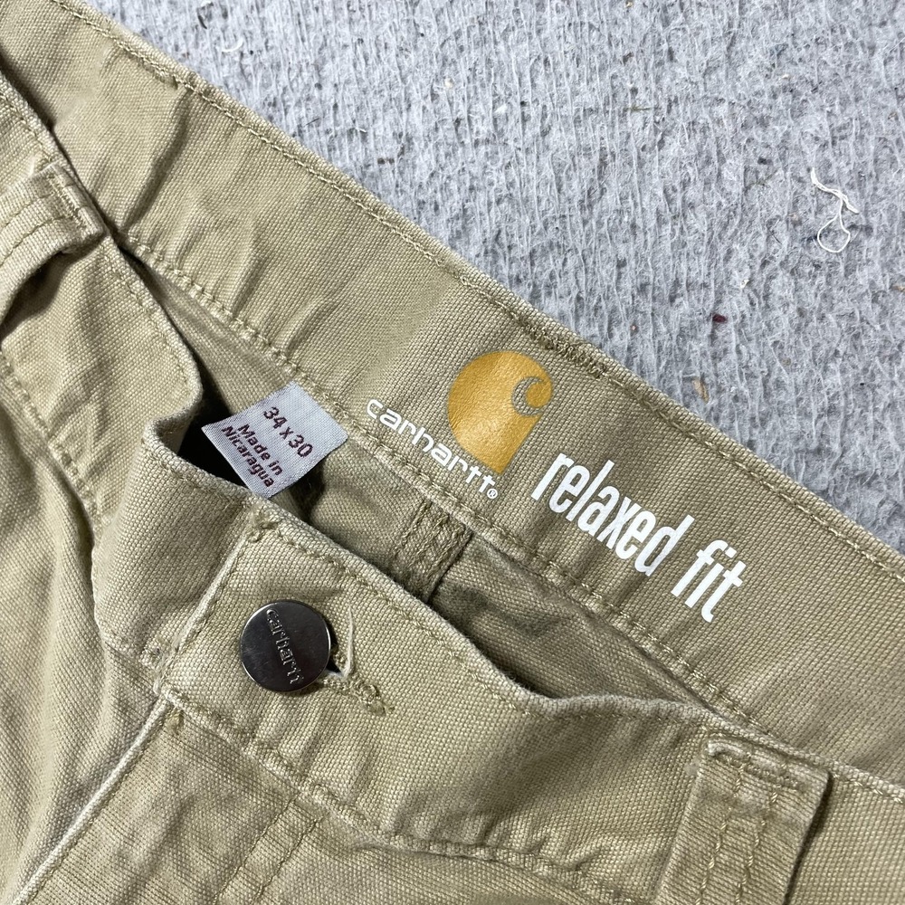 Carhartt Pants Mens 34x30 Beige Relaxed Fit Stretch Canvas Carpenter Workwear - Picture 9 of 13